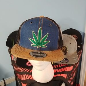Trucker hat with green leaf; snap back